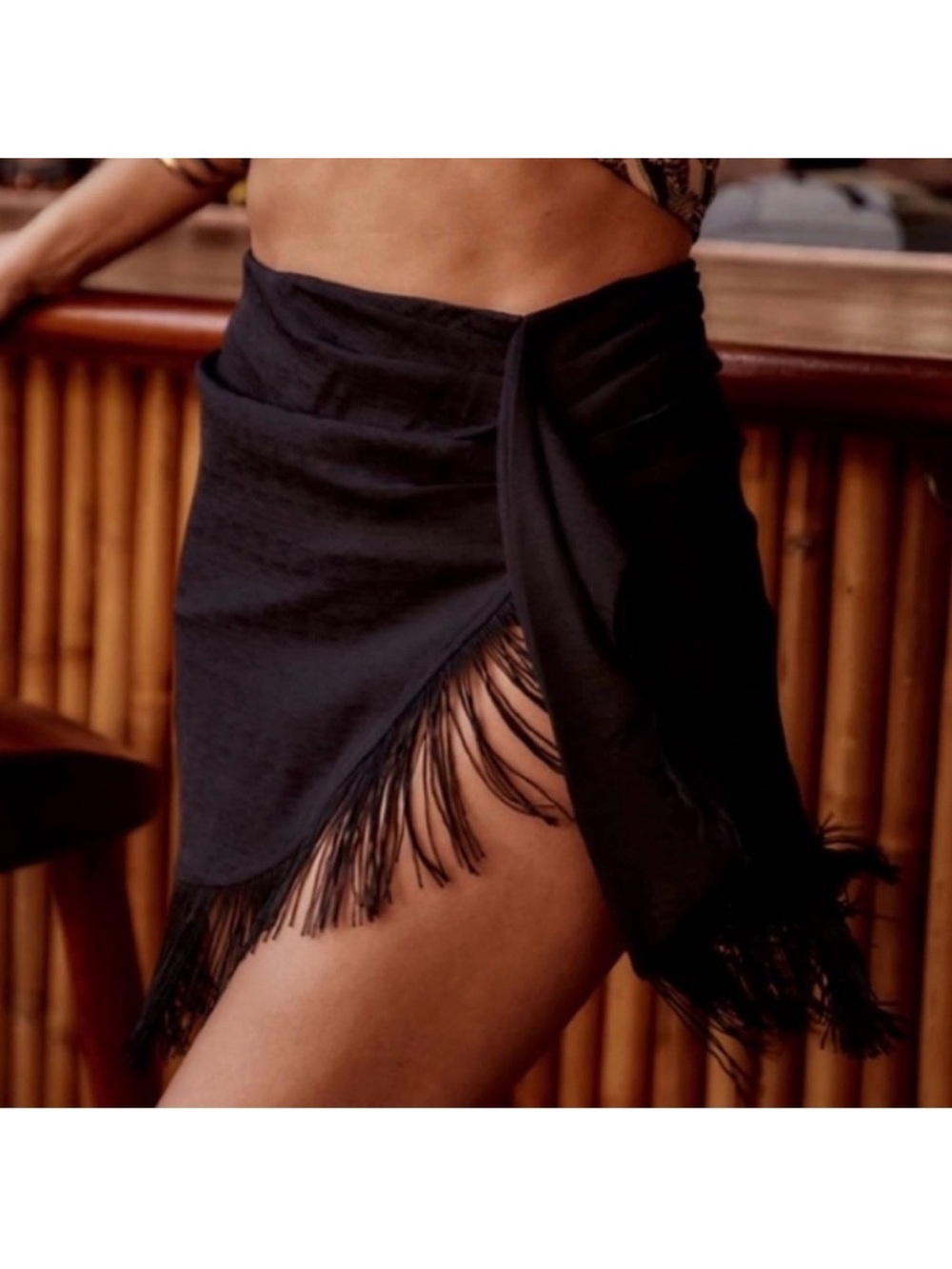 12TH TRIBE MEDIUM BLACK ROSALINA MINI FRINGE SLIT COUNTRY WESTERN SKIRT